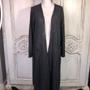 Coco+Carmen Gray Ribbed Knit Patch Pocket Duster Size OS FITS Most